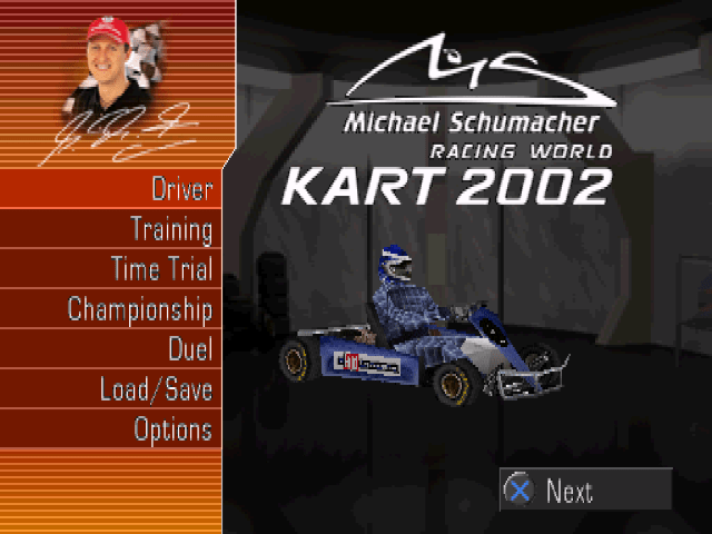 Michael Schumacher Racing World Kart 2002 title screen for Playstation